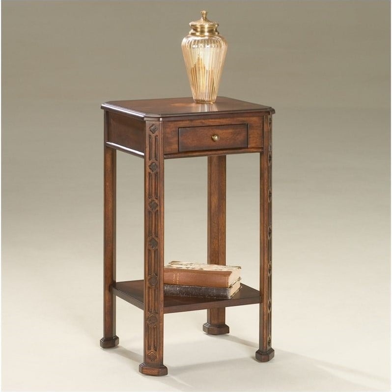 Home Square Pull Out Drawer Accent Table in Plantation Cherry - Set of 2
