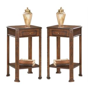 Home Square Pull Out Drawer Accent Table in Plantation Cherry - Set of 2