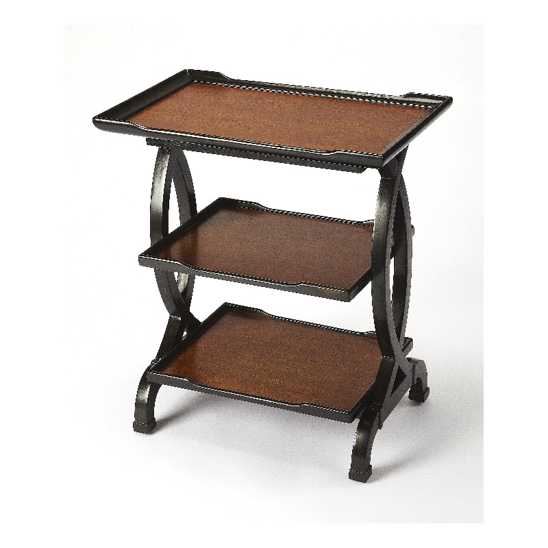 Home Square 3 Tier Accent Table in Cherry Brown Finish - Set of 2