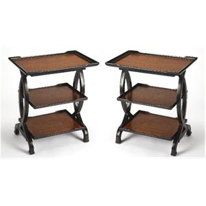 Home Square 3 Tier Accent Table in Cherry Brown Finish - Set of 2