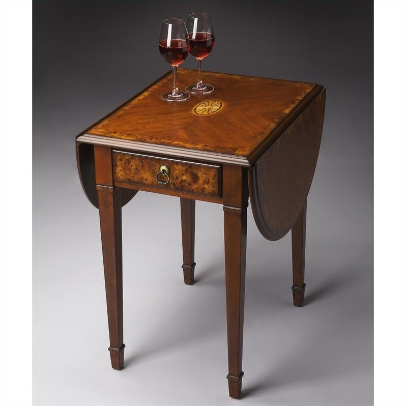 Home Square Drop Leaf Table in Olive Ash Burl Finish - Set of 2
