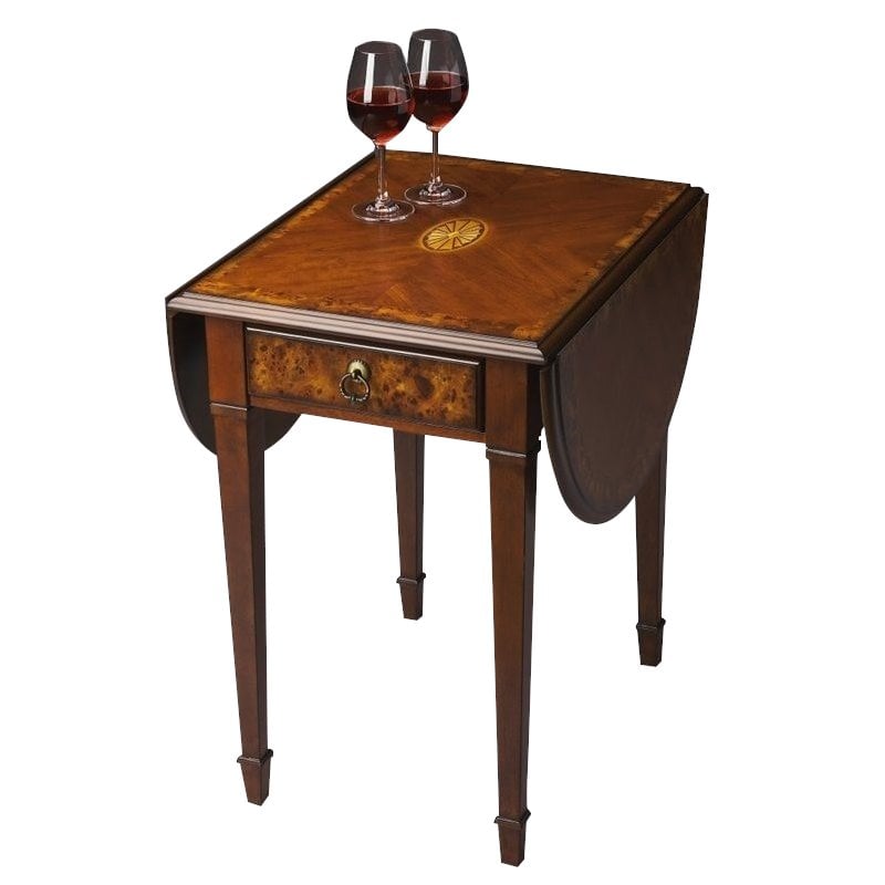 Home Square Drop Leaf Table in Olive Ash Burl Finish - Set of 2