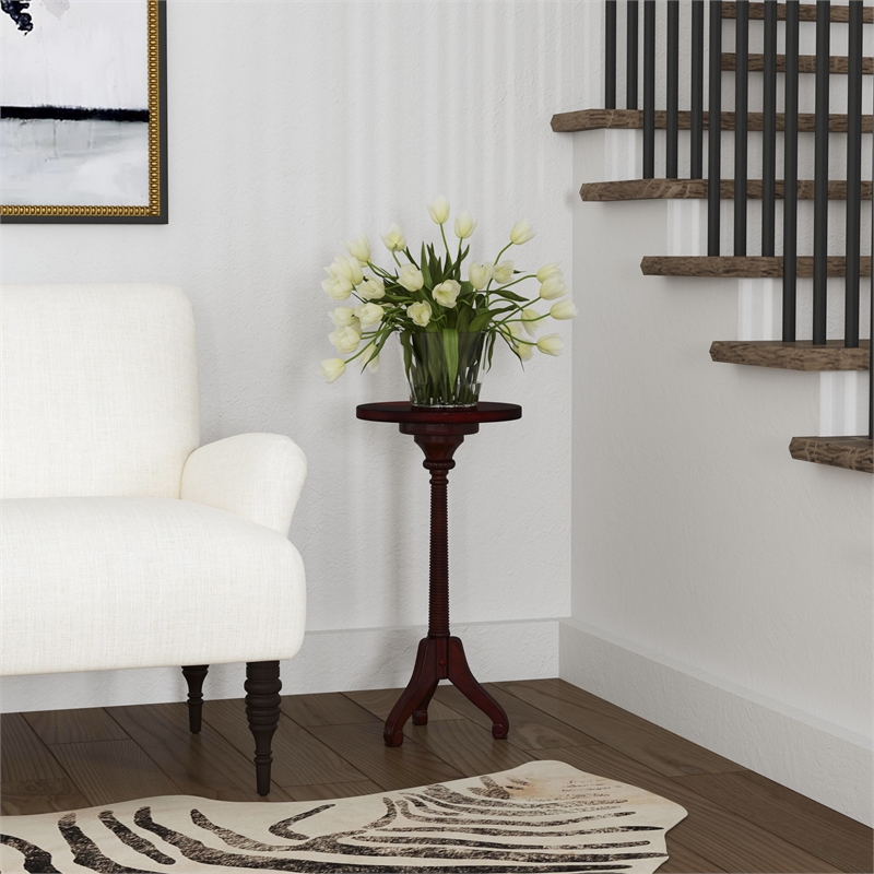 Home Square Wood Pedestal Table in Cherry Brown Finish - Set of 2