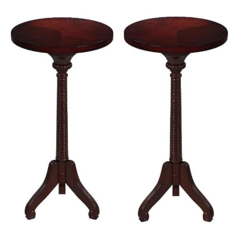 Home Square Wood Pedestal Table in Cherry Brown Finish - Set of 2