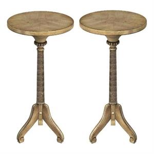 home square pedestal table in antique beige finish - set of 2