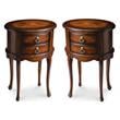 Home Square Two Drawers Oval Side Table in Cherry Finish - Set of 2