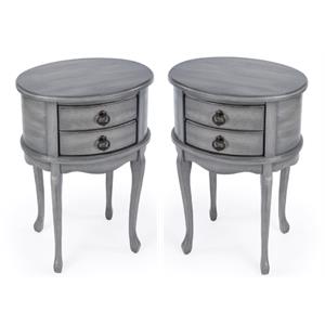 Home Square Two Drawers Oval Side Table in Powder Gray - Set of 2