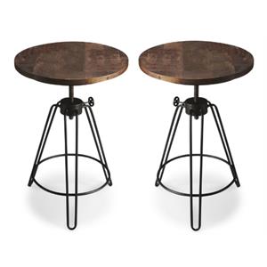 Home Square Metal & Wood Accent Table in Black Base - Set of 2