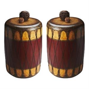 Home Square Rustic Drum Table in Mountain Lodge Finish - Set of 2