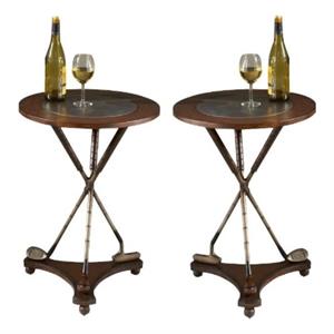 Home Square Transitional Round Accent Table in Heritage - Set of 2
