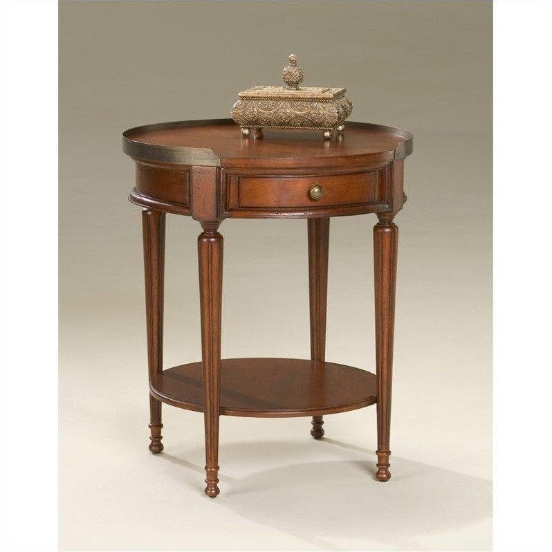 Home Square Transitional Round Accent Table in Plantation Cherry - Set of 2