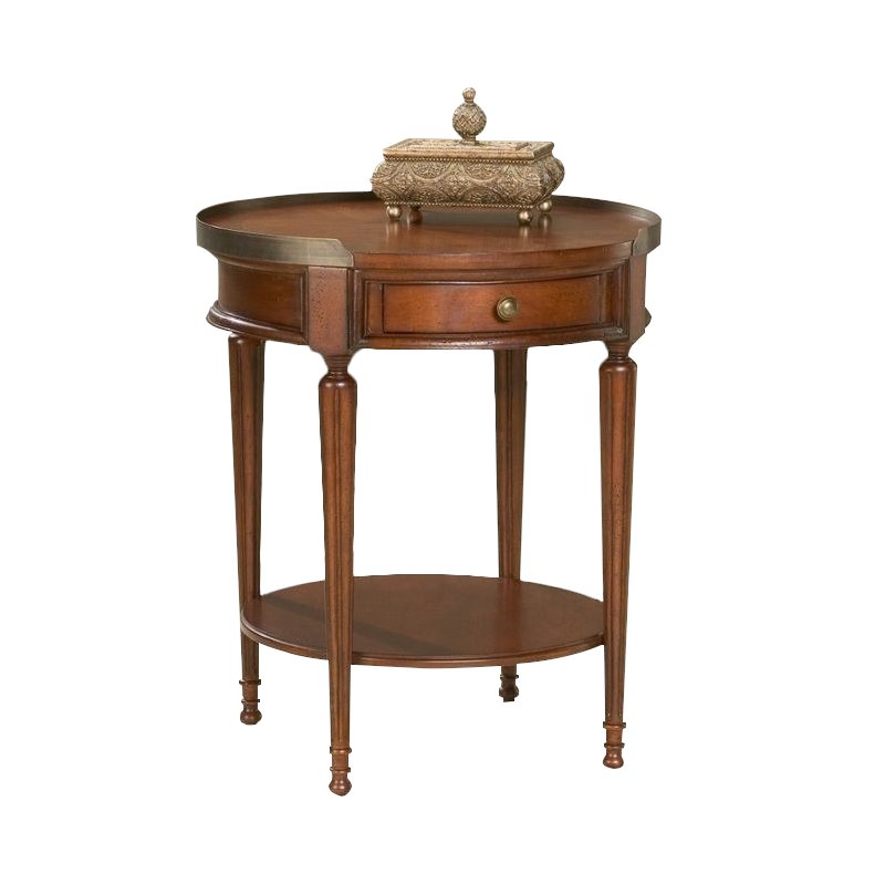 Home Square Transitional Round Accent Table in Plantation Cherry - Set of 2