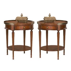 Home Square Transitional Round Accent Table in Plantation Cherry - Set of 2