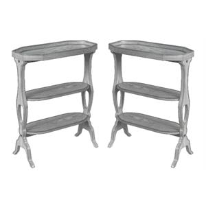 Home Square 3-Shelves Side Table in Powder Gray Finish - Set of 2