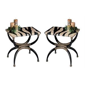 Home Square Fossil Stone Stripe Top Accent Table in Heritage - Set of 2