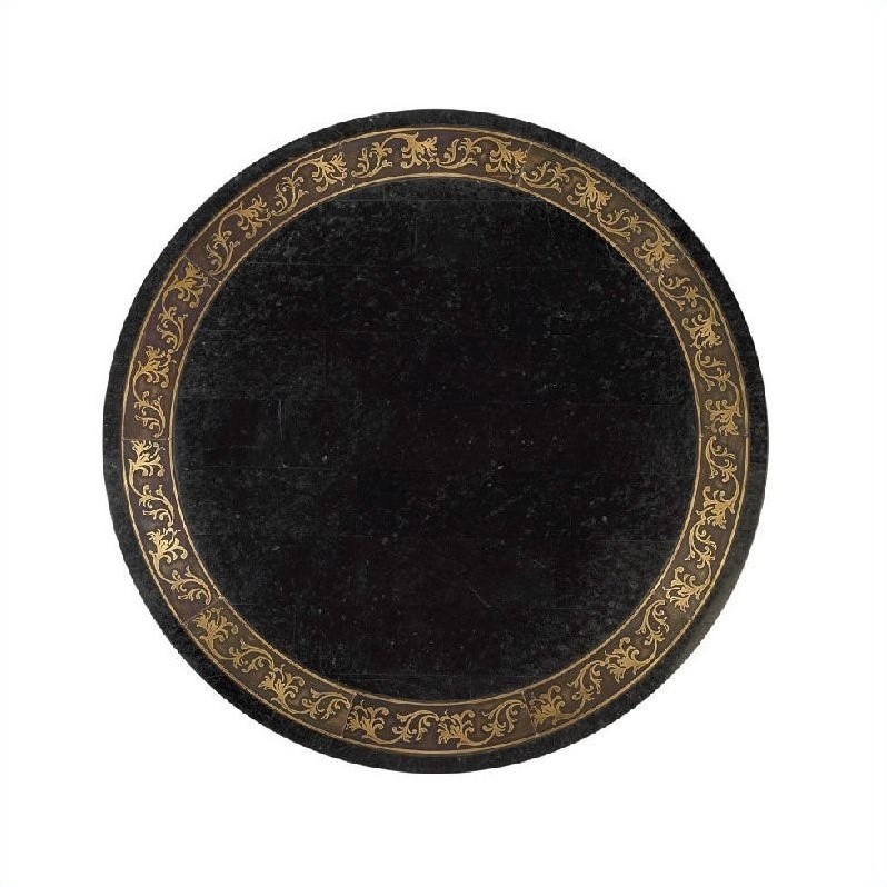 Home Square Round Fossil Stone Top Accent Table in Heritage - Set of 2