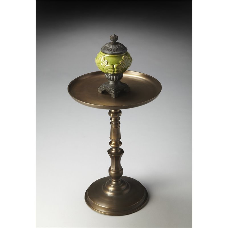 Home Square Round Aluminum Pedestal Table in Bronze - Set of 2