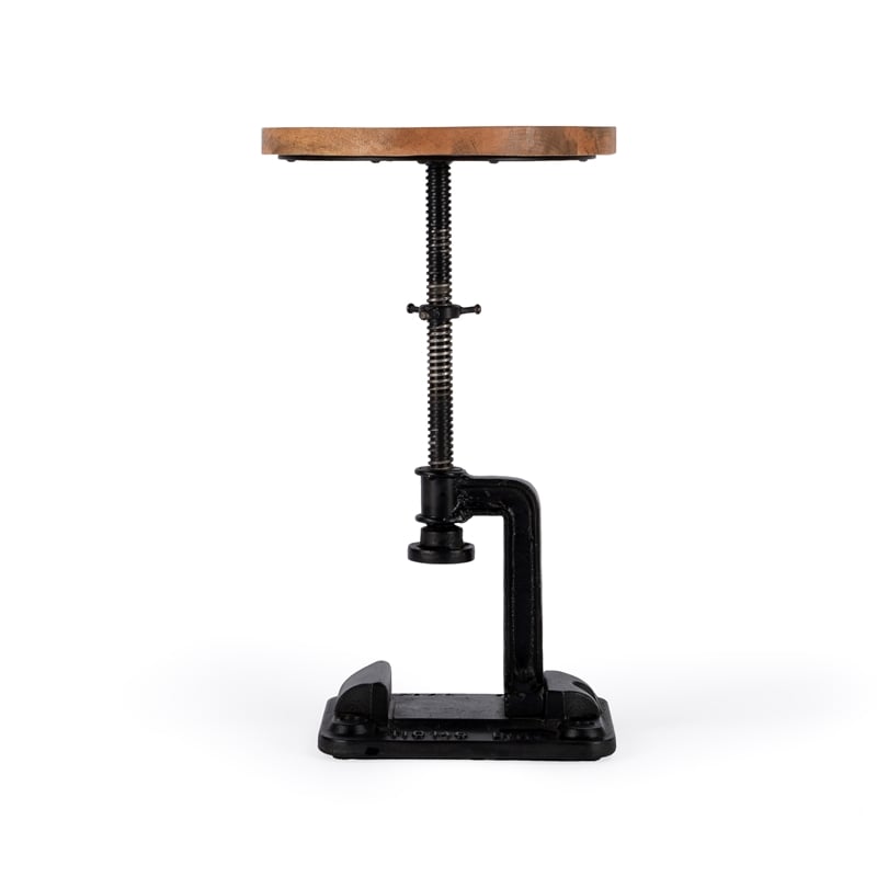 Home Square Modern Adjustable Pedestal Side Table in Black - Set of 2