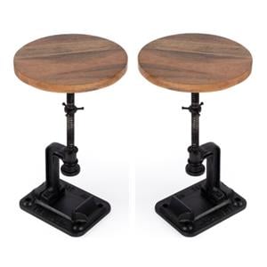 Home Square Modern Adjustable Pedestal Side Table in Black - Set of 2
