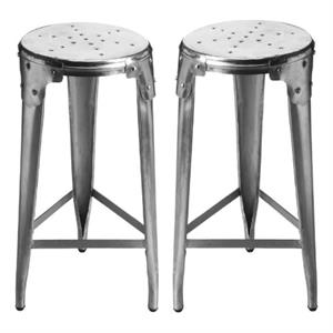 home square aluminum backless bar stool in silver finish - set of 2