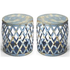 Home Square Transitional Round Iron Bunching Table in Blue - Set of 2