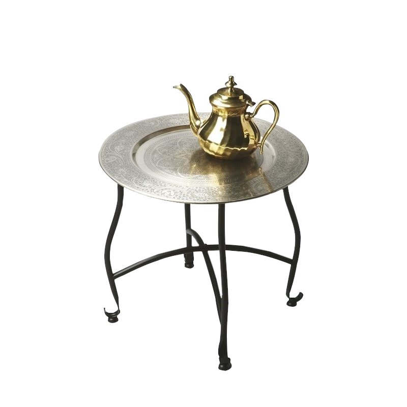 Home Square Moroccan Tray Table in Lightly Distressed - Set of 2