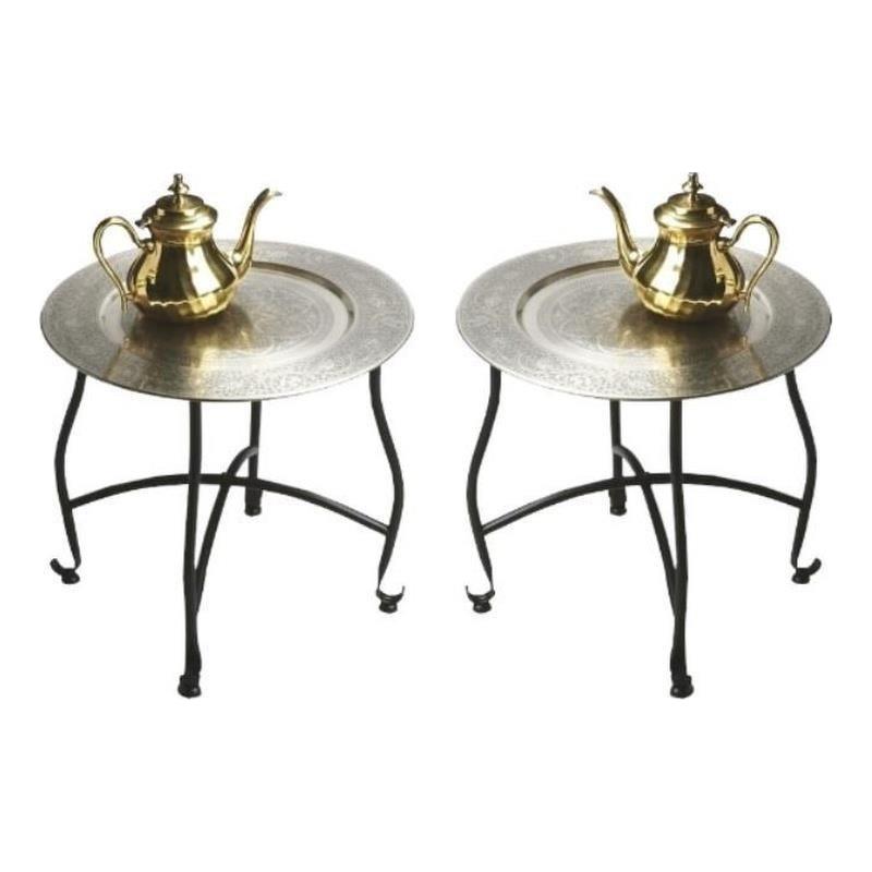 Home Square Moroccan Tray Table in Lightly Distressed - Set of 2