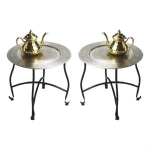 Home Square Moroccan Tray Table in Lightly Distressed - Set of 2