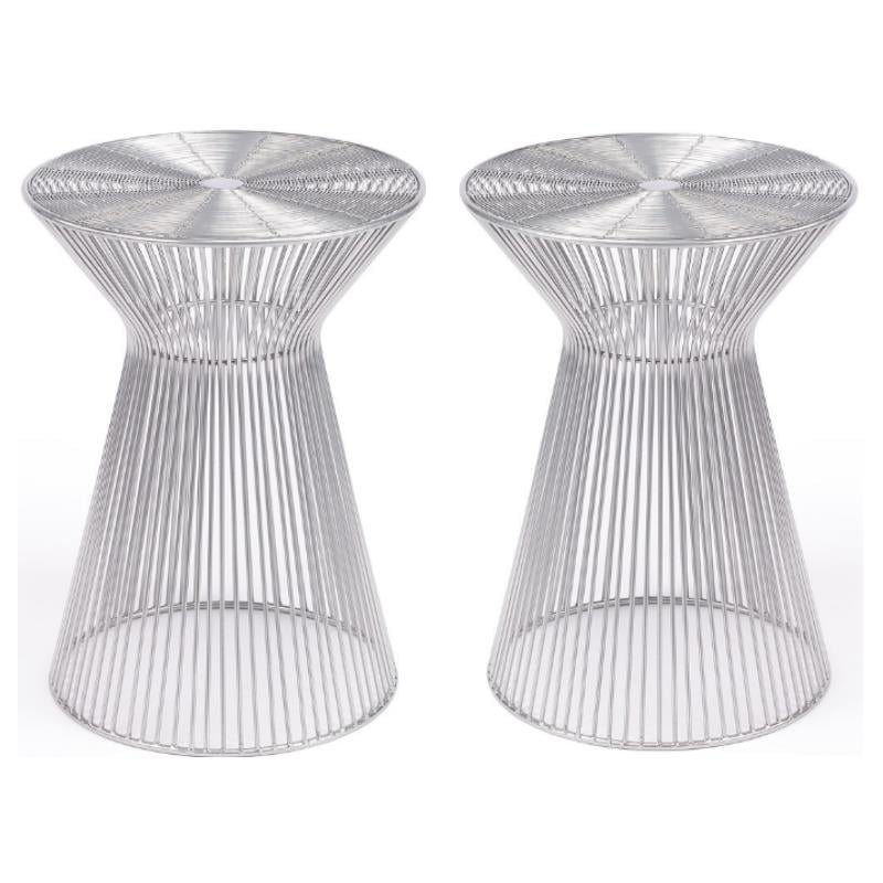 Home Square Traditional Metal End Table in Silver Finish - Set of 2