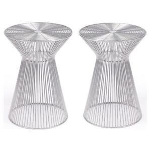 Home Square Traditional Metal End Table in Silver Finish - Set of 2