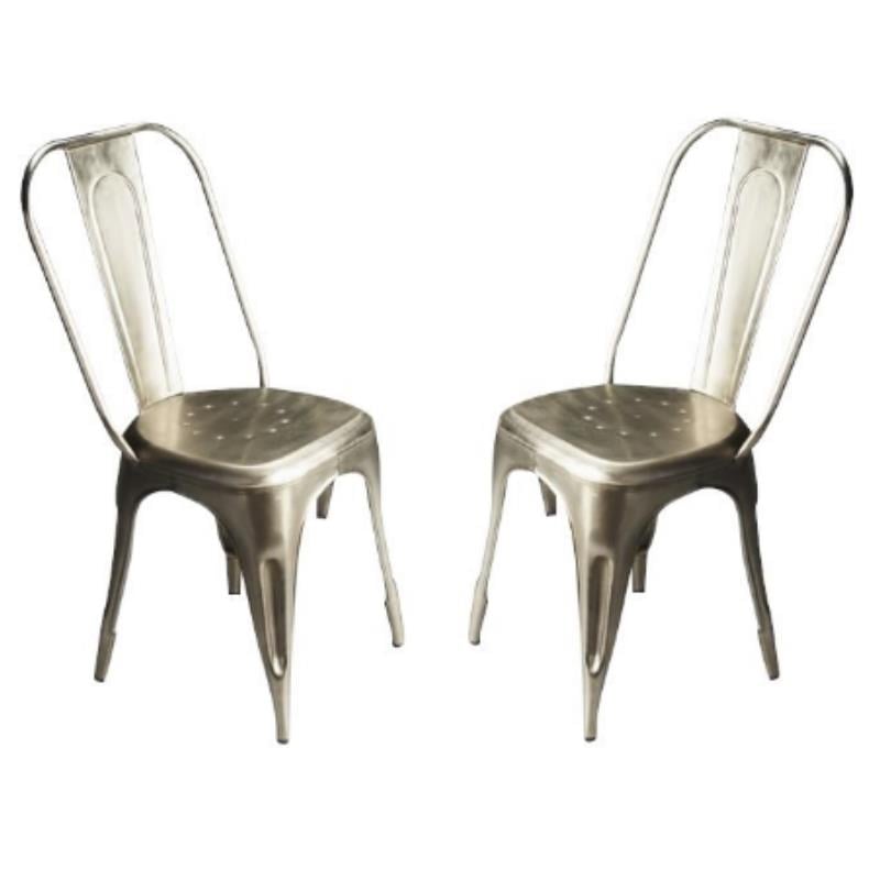 Home Square Industrial Chic Accent Side Chair in Silver - Set of 2