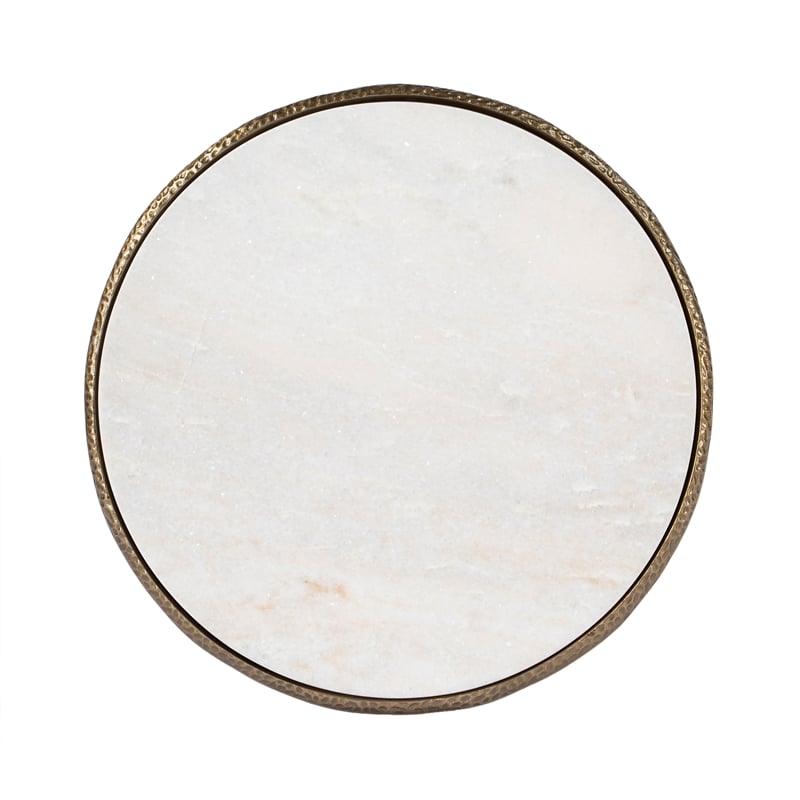 Home Square Contemporary Marble & Aluminum Side Table in Gold - Set of 2