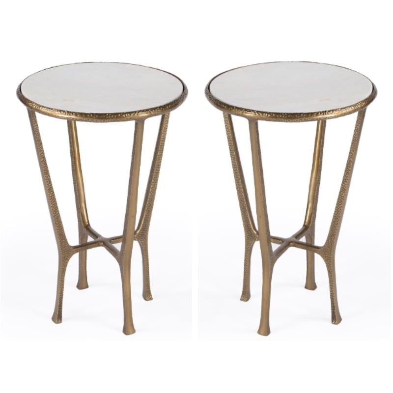 Home Square Contemporary Marble & Aluminum Side Table in Gold - Set of 2