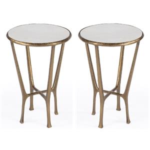 Home Square Contemporary Marble & Aluminum Side Table in Gold - Set of 2