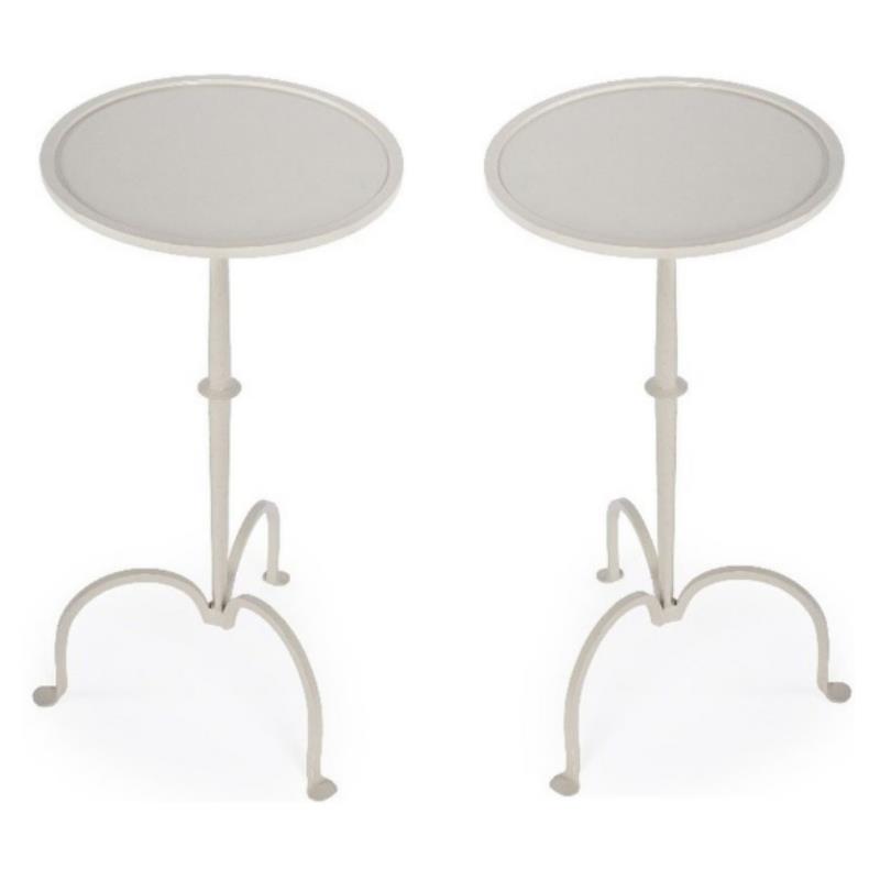 Home Square Industrial Chic Pedestal Table in Gray & Beige Iron - Set of 2