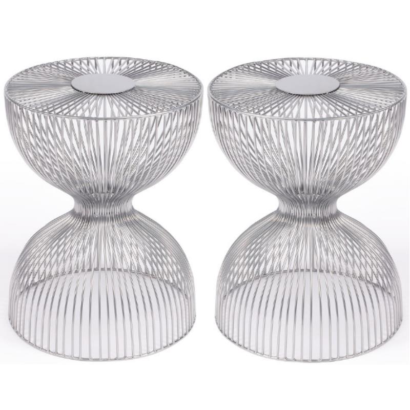 Home Square Modern Metal End Table in Silver Finish - Set of 2