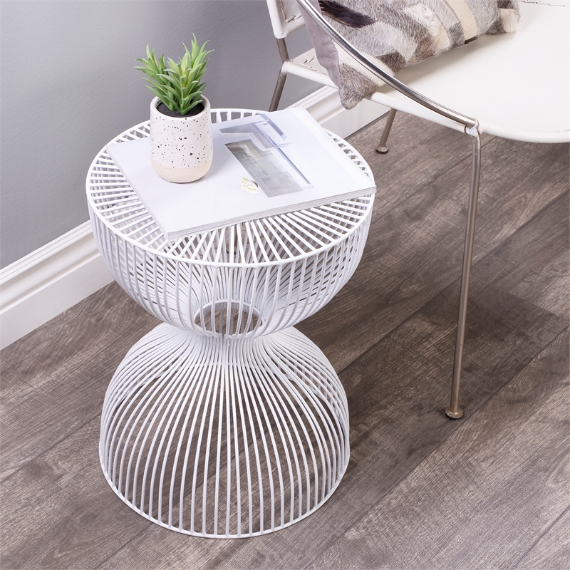 Home Square Modern Metal End Table in White Finish - Set of 2