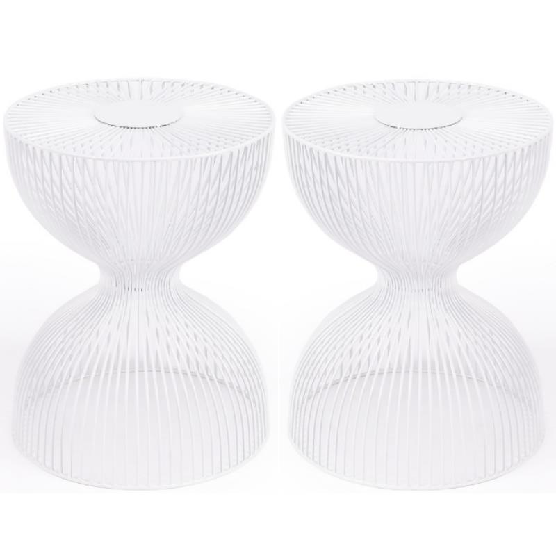 Home Square Modern Metal End Table in White Finish - Set of 2