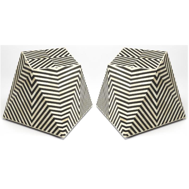 Home Square Bone Inlay Accent Table in Black Finish - Set of 2