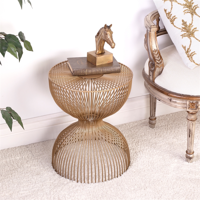 Home Square Modern Metal End Table in Gold Finish - Set of 2