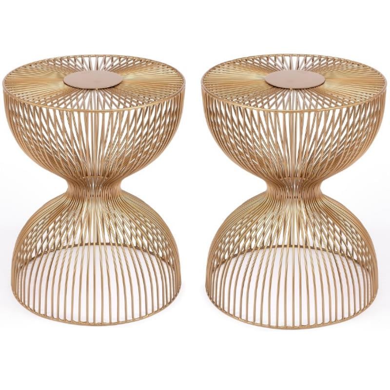 Home Square Modern Metal End Table in Gold Finish - Set of 2