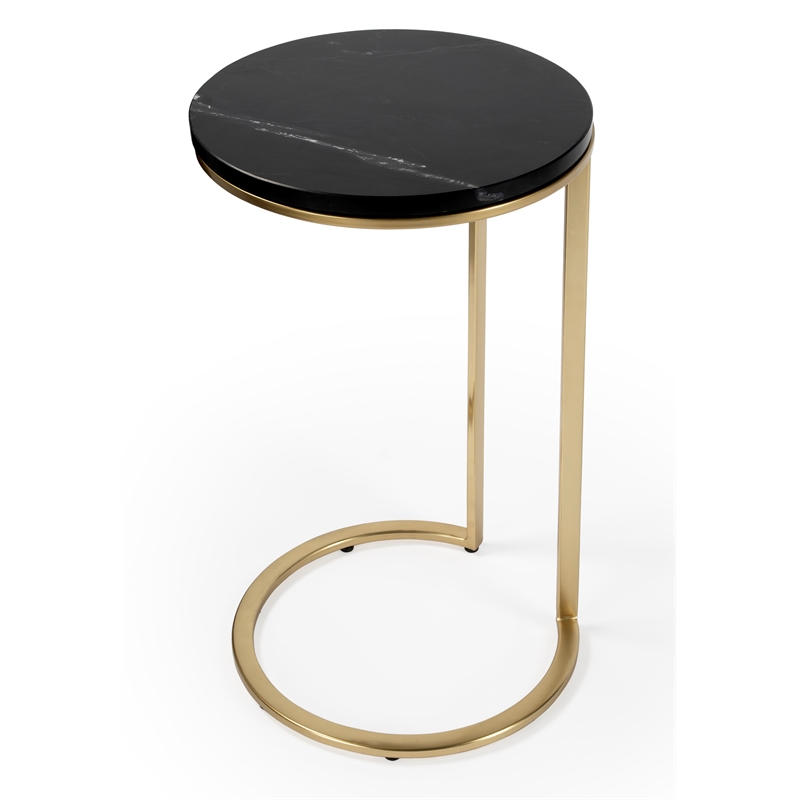 Home Square Transitional Marble Accent Table in Black and Gold - Set of 2