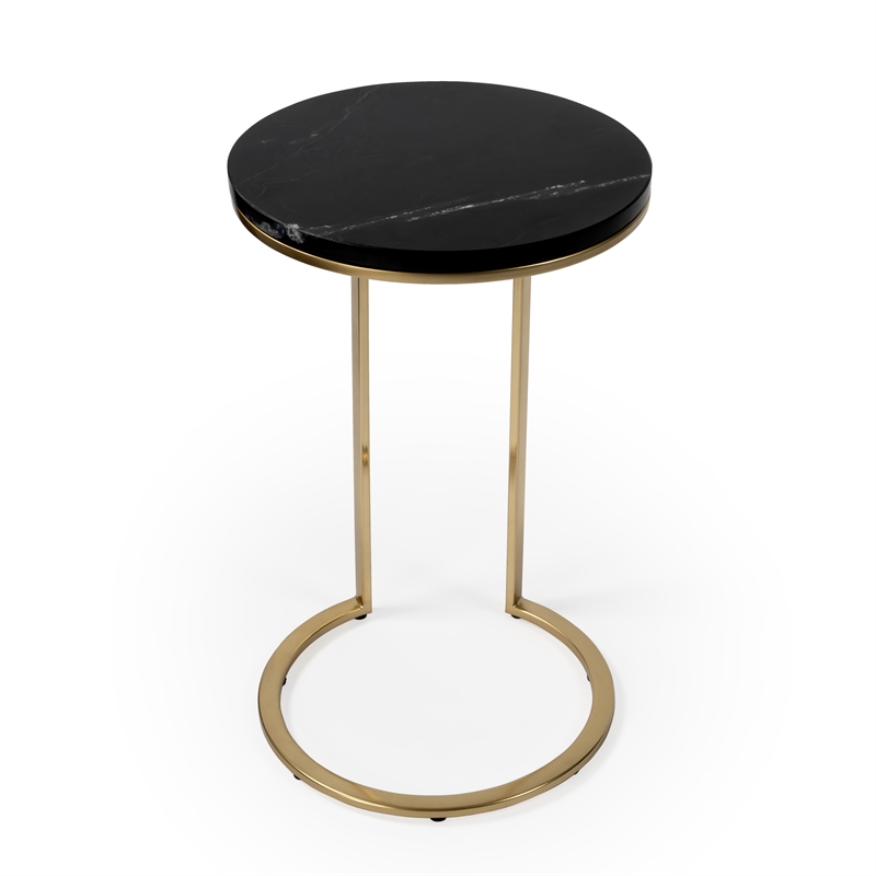 Home Square Transitional Marble Accent Table in Black and Gold - Set of 2