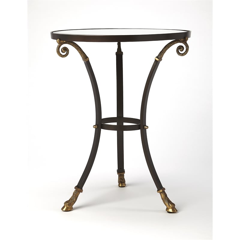 Home Square Glass and Metal Accent Table in Black - Set of 2