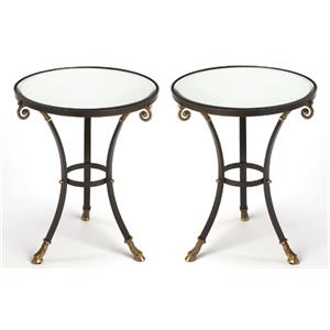 Home Square Glass and Metal Accent Table in Black - Set of 2