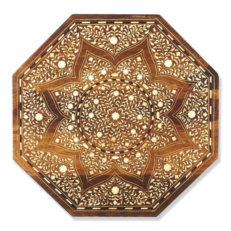 Home Square Wood and Bone Inlay End Table in Medium Brown - Set of 2