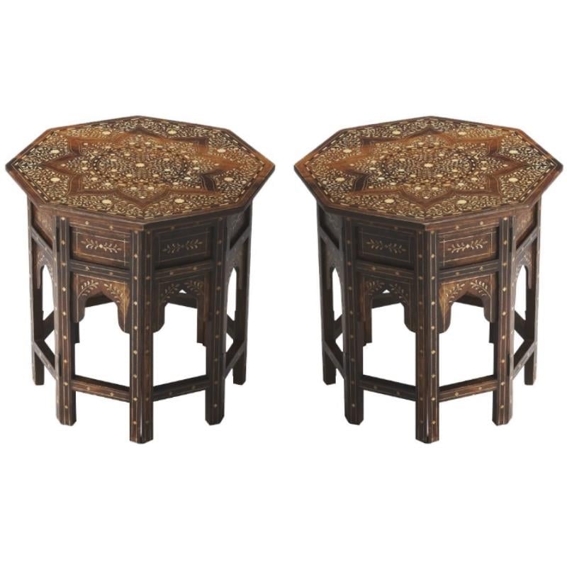 Home Square Wood and Bone Inlay End Table in Medium Brown - Set of 2