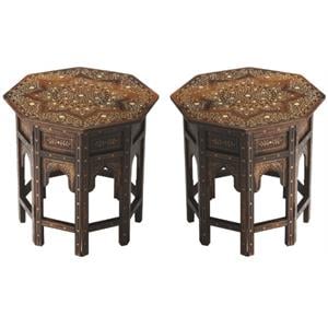 Home Square Wood and Bone Inlay End Table in Medium Brown - Set of 2