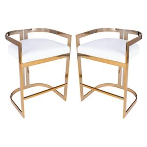 Home Square Faux Leather Counter Stool in Gold and White - Set of 2