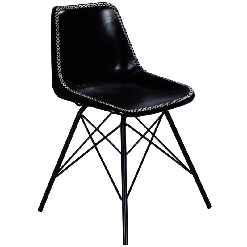 Home Square Modern Leather Side Chair in Black Finish - Set of 2